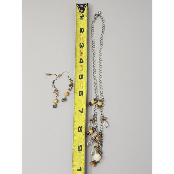 Vintage Silver Beaded Matching Necklace & Earrings Costume Jewelry - Picture 3 of 3